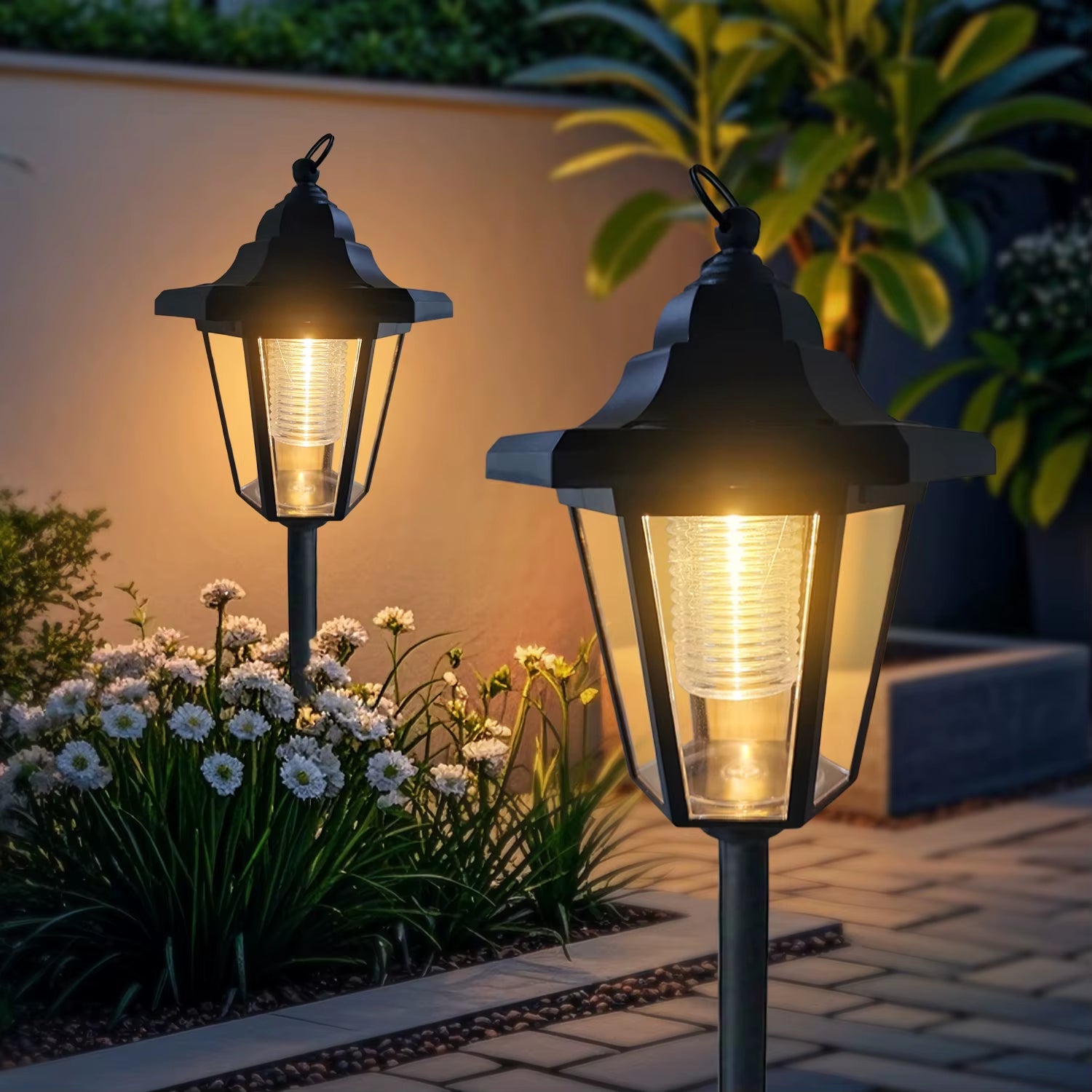 1PC/2PC Hexagonal Solar Path Lights Outdoor Hanging Lanterns Garden Decorative Lighting Solar-Powered Walkway Lights