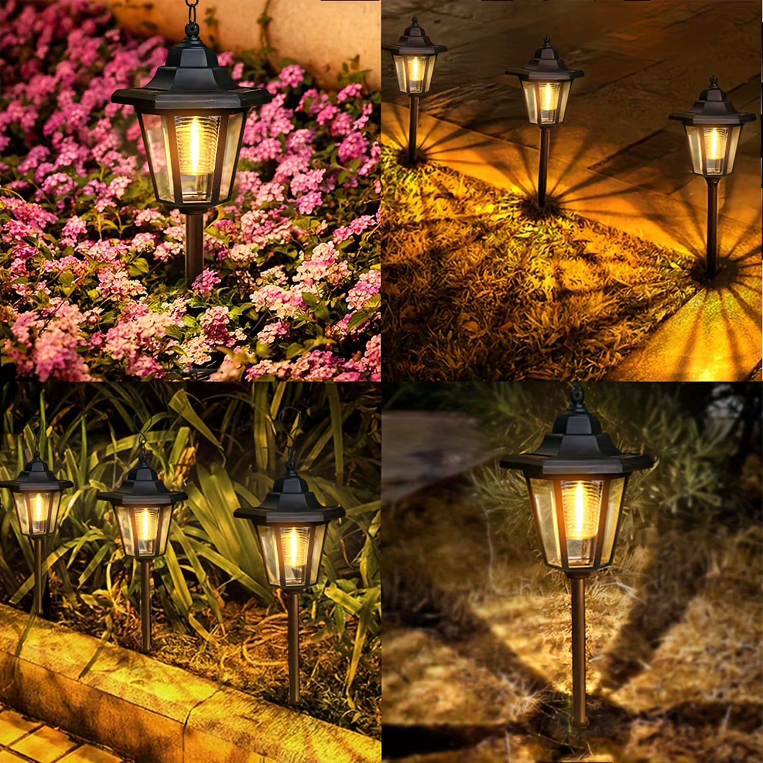 1PC/2PC Hexagonal Solar Path Lights Outdoor Hanging Lanterns Garden Decorative Lighting Solar-Powered Walkway Lights